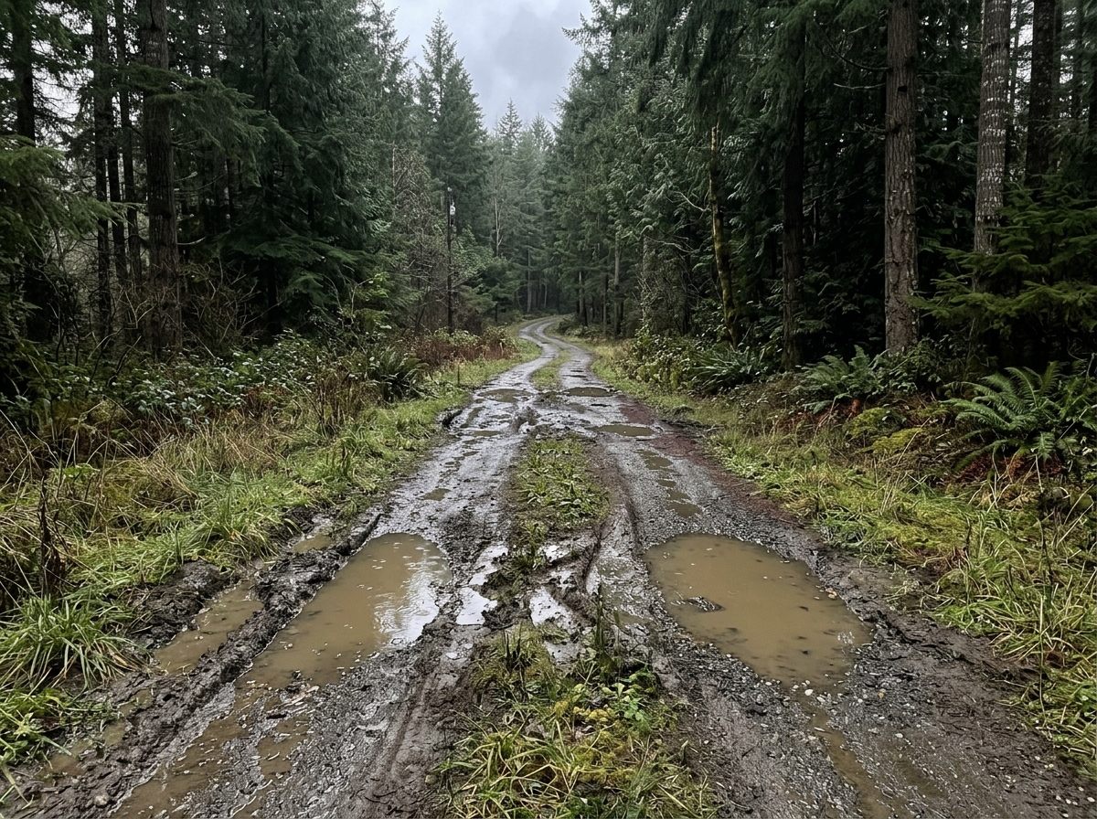 Rutted, muddy driveway with standing water before rebuild