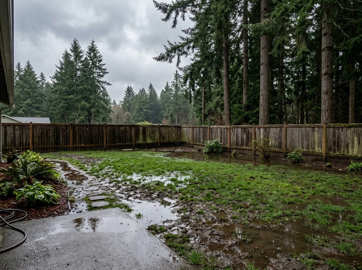 Backyard lawn flooded with standing water