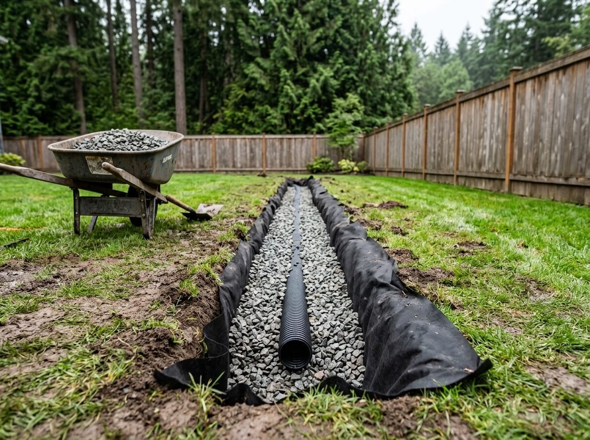 French drain with drain rock and perforated pipe