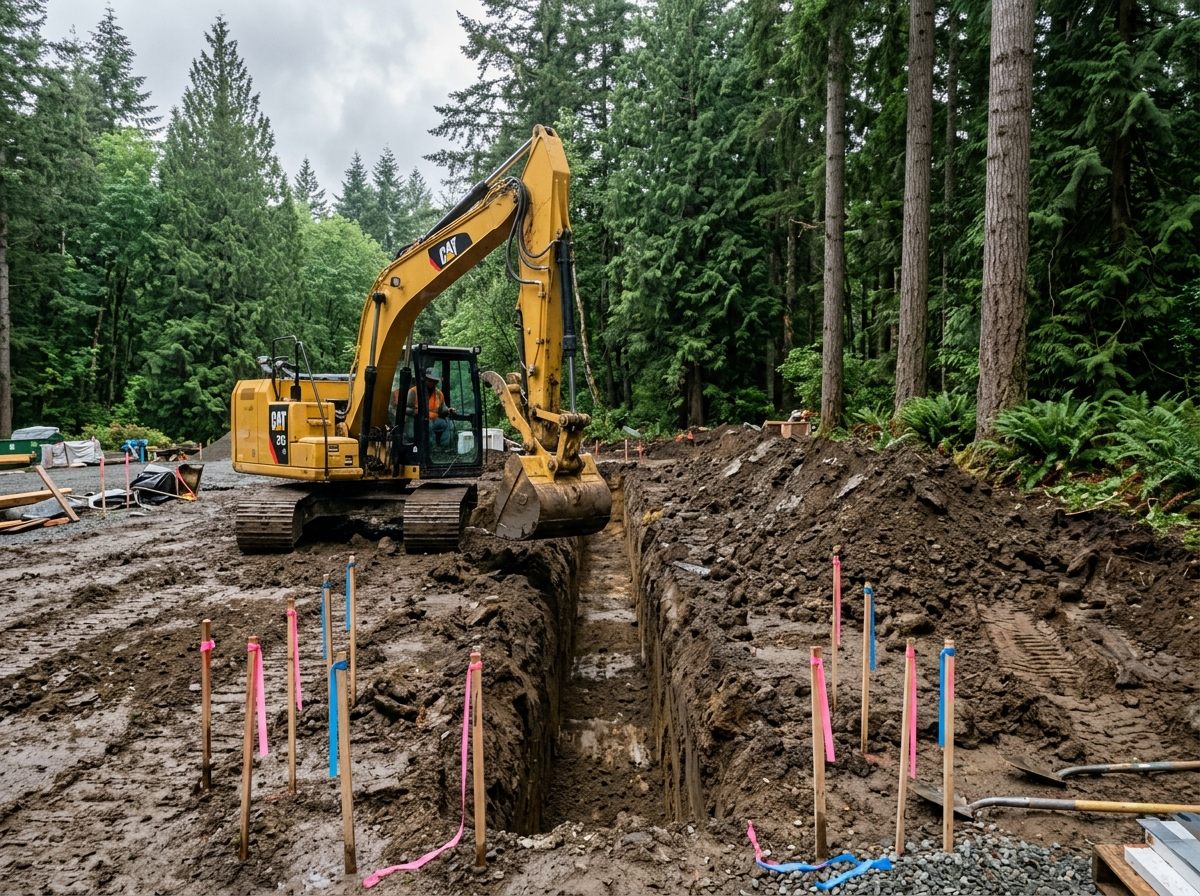 Excavator digging a foundation trench